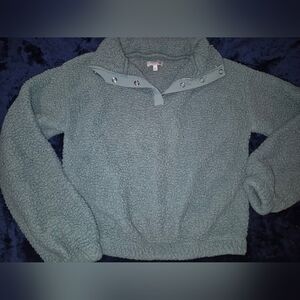 SO Women's Plush Teal Button-Up Sweatshirt